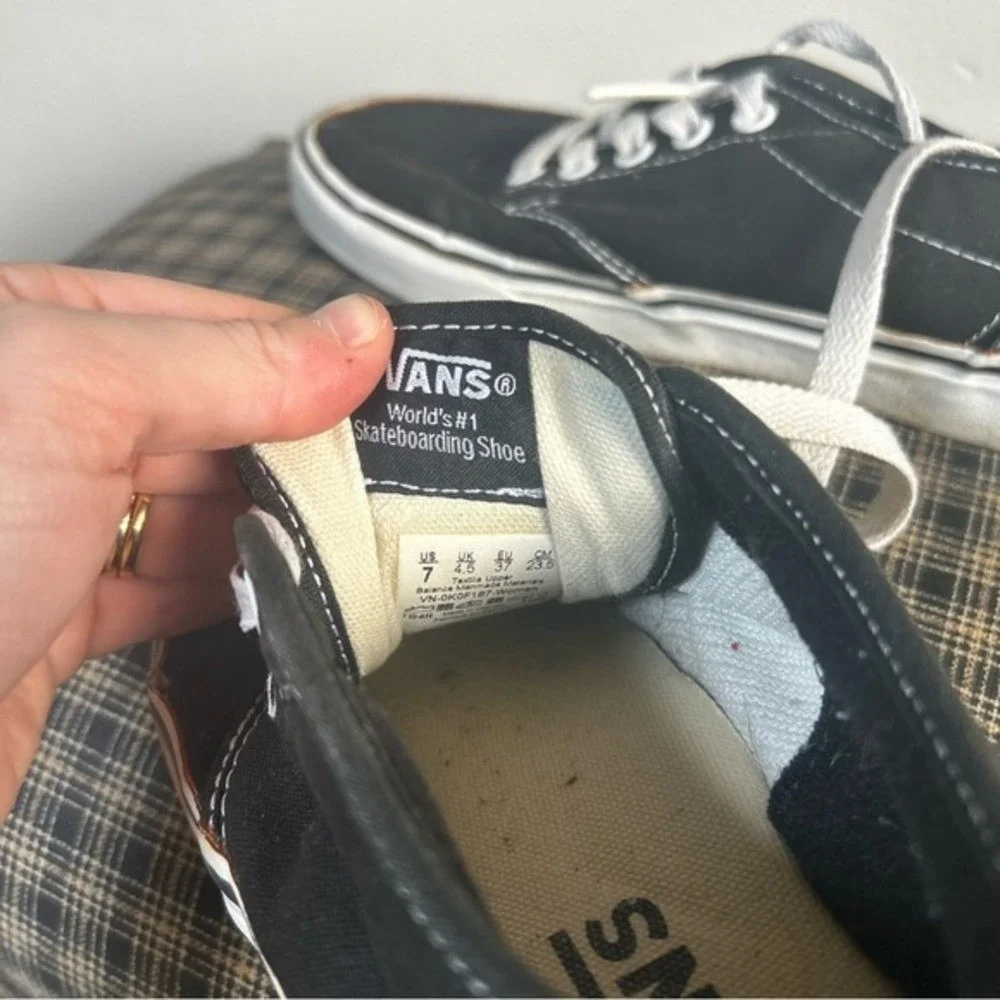 Vans Low Top Canvas Sneakers Black White Lace Up Skater Shoes Women US 7